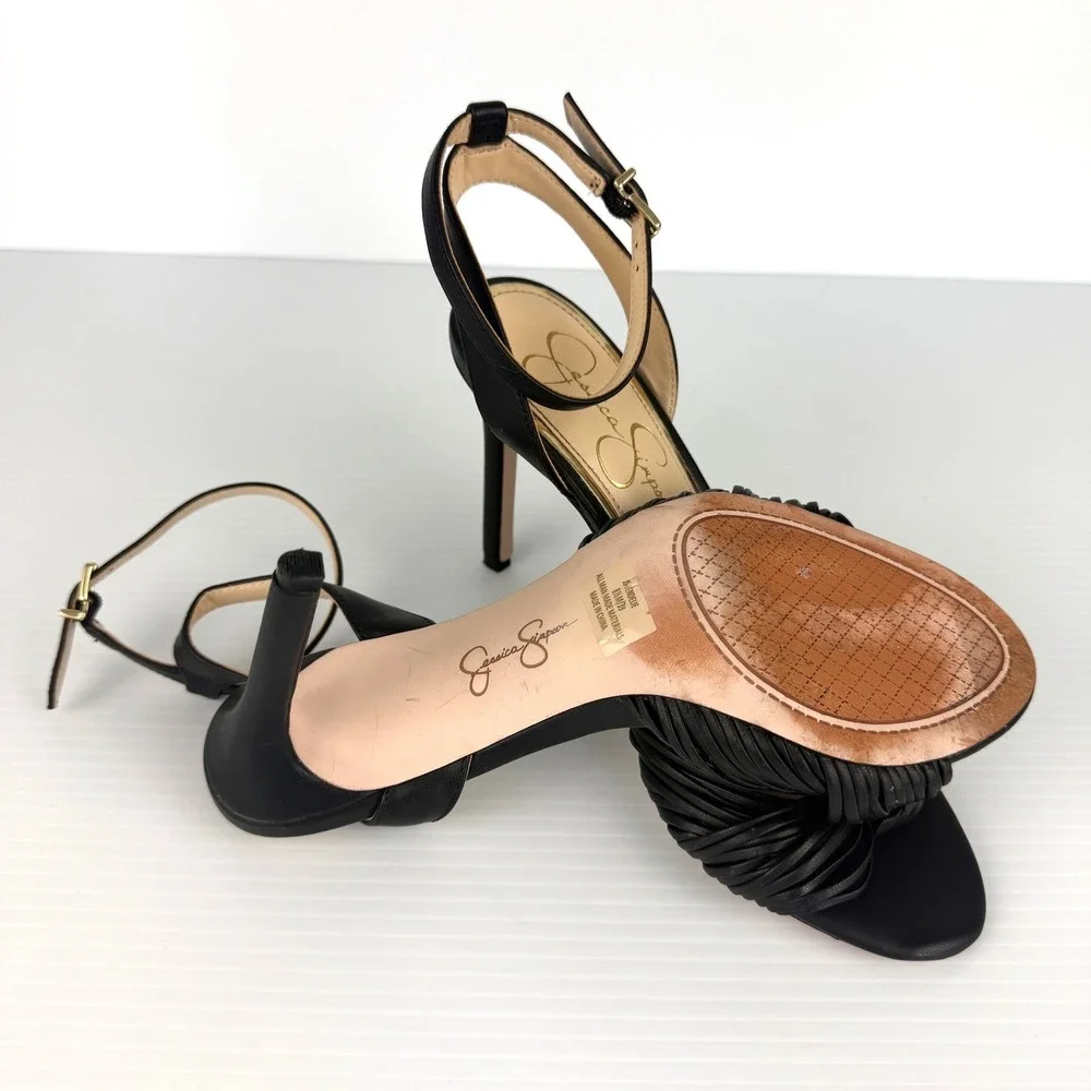 Jessica Simpson Womens Black Strappy Knotted Stiletto Heel Sandals Ankle Strap